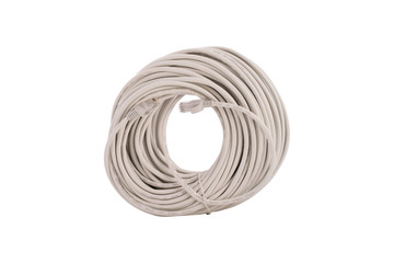 Long gray utp cable for internet connection on white background 2