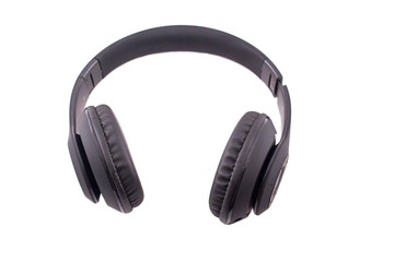 Black wireless headphone on white background