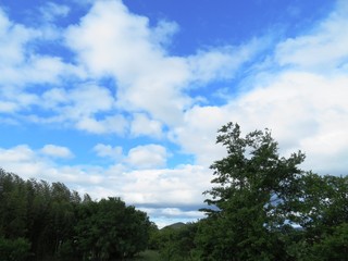 日本の田舎の風景　6月　山と青空