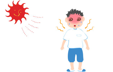 熱中症でめまいを起こす男の子のイラスト