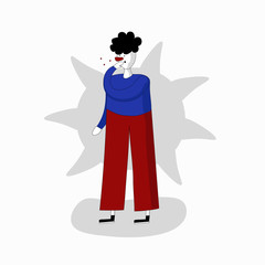 Man with cough and chest pain, fever. Epidemic disease vector character concept. Sick man with Coronavirus disease symptom - dry cough. Man with a cold sign, respiratory viral infection icon.