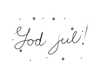 God jul phrase handwritten with a calligraphy brush. Merry Christmas in swedish. Modern brush calligraphy. Isolated word black