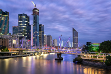 Kurilpa bridge Brisbane river taken from William Jolly bridge with GOMA gallery of modern art in...