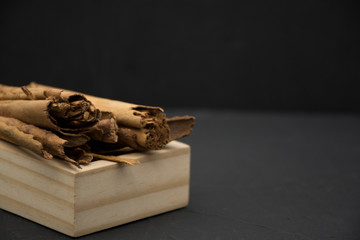 Chunks of Cinnamon spice - Cinnamomum verum.