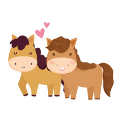 farm animals couple horses isolated icon on white background