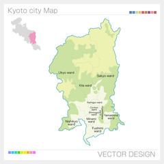 Fototapeta premium 京都市の地図・Kyoto city（等高線）