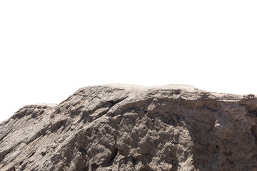 Layer of ground or cliff stone located part of the mountain rock isolated on white background.