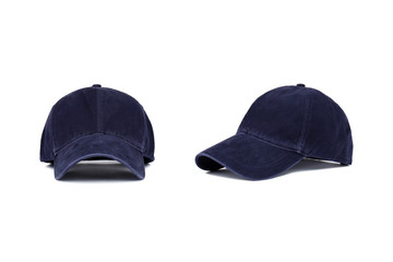 Dark blue baseball cap, front and side view