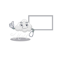 Humorous cloudy windy cartoon design Thumbs up bring a white board