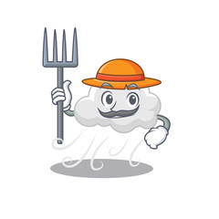 Cartoon character design of cloudy windy as a Farmer with hat and pitchfork