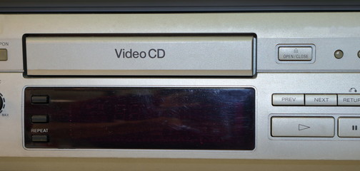 Obraz premium Selective focus on label Video CD of a vintage VCD player 