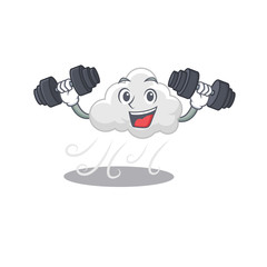 Mascot design of smiling Fitness exercise cloudy windy lift up barbells