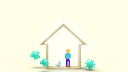 Naklejka premium wood toys home and wooden figure 3d rendering for work from home content.