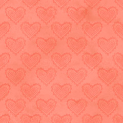 Fototapeta na wymiar Seamless watercolor heart pattern on paper texture. Valentine's day background