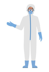 Doctor with protective suit glasses and mask against Covid 19 vector design
