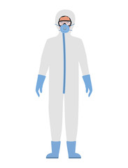Fototapeta premium Doctor with protective suit glasses and mask against Covid 19 vector design