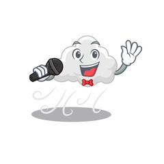 Talented singer of cloudy windy cartoon character holding a microphone