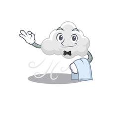 A cartoon character of cloudy windy waiter working in the restaurant