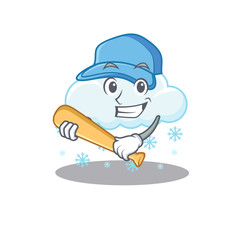 Picture of snowy cloud cartoon character playing baseball