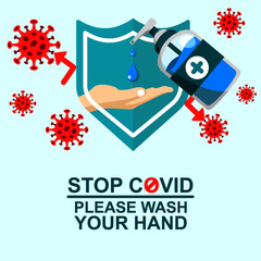 Hand sanitizer with blue alcohol gel to protect coronavirus, covid-19 and bacteria.Concepts of health, hygiene, and virus diseases.vector illustrator.