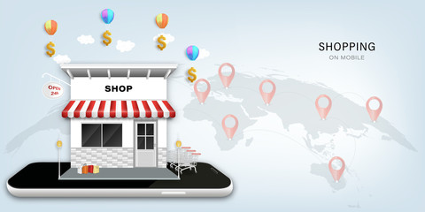 Shopping Online on Website or Mobile Application Marketing and Digital marketing Concept. Vector illustration.