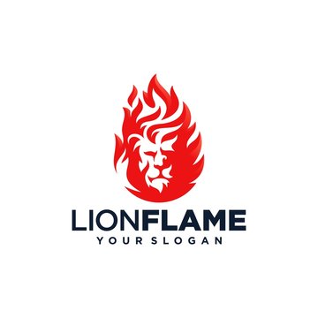 Lion Flame Fire Logo Design Vector Illustration