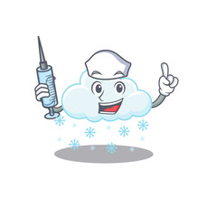A nice nurse of snowy cloud mascot design concept with a syringe