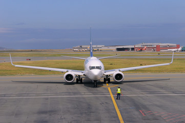 Pilot giving thumbs up for take off at St. John`s International Airport Newfoundland