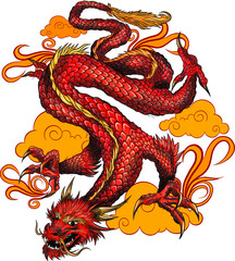 red traditional Chinese dragon symbol and pattern