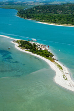 Coroa do Avião small island located in Igarassu, near Recife, Pernambuco, Brazil on March 3, 2010. It is basically a sand bank covered with vegetation and some constructions. Aerial view