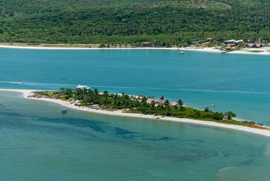 Coroa do Avião small island located in Igarassu, near Recife, Pernambuco, Brazil on March 3, 2010. It is basically a sand bank covered with vegetation and some constructions. Aerial view