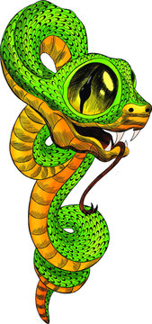 funny snake green with big eye cartoon