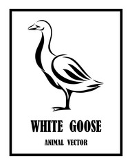 Vector Line Art Illustration logo of a goose. It is standing. It is black and white.