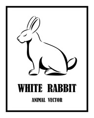 Vector Line Art Illustration of a rabbit. It is sitting. It is black and white.