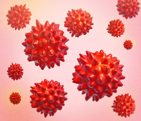 lots of red coronaviruses on a red background
