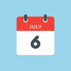 Icon calendar day 6 July, summer days of the year