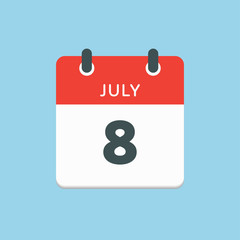 Icon calendar day 8 July, summer days of the year