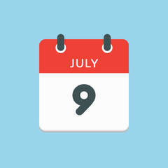 Icon calendar day 9 July, summer days of the year
