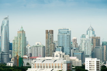 Obraz premium above, aerial, architecture, asia, bangkok, buddhism, buddhist, building, city, cityscape, cloudscape, destination, downtown, exotic, golden, heritage, hill, holy, horizon, kingdom, landmark, metropol