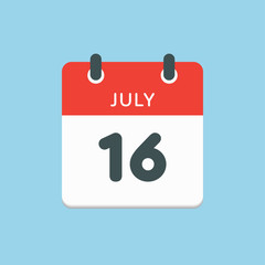 Icon calendar day 16 July, summer days of the year