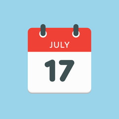 Icon calendar day 17 July, summer days of the year