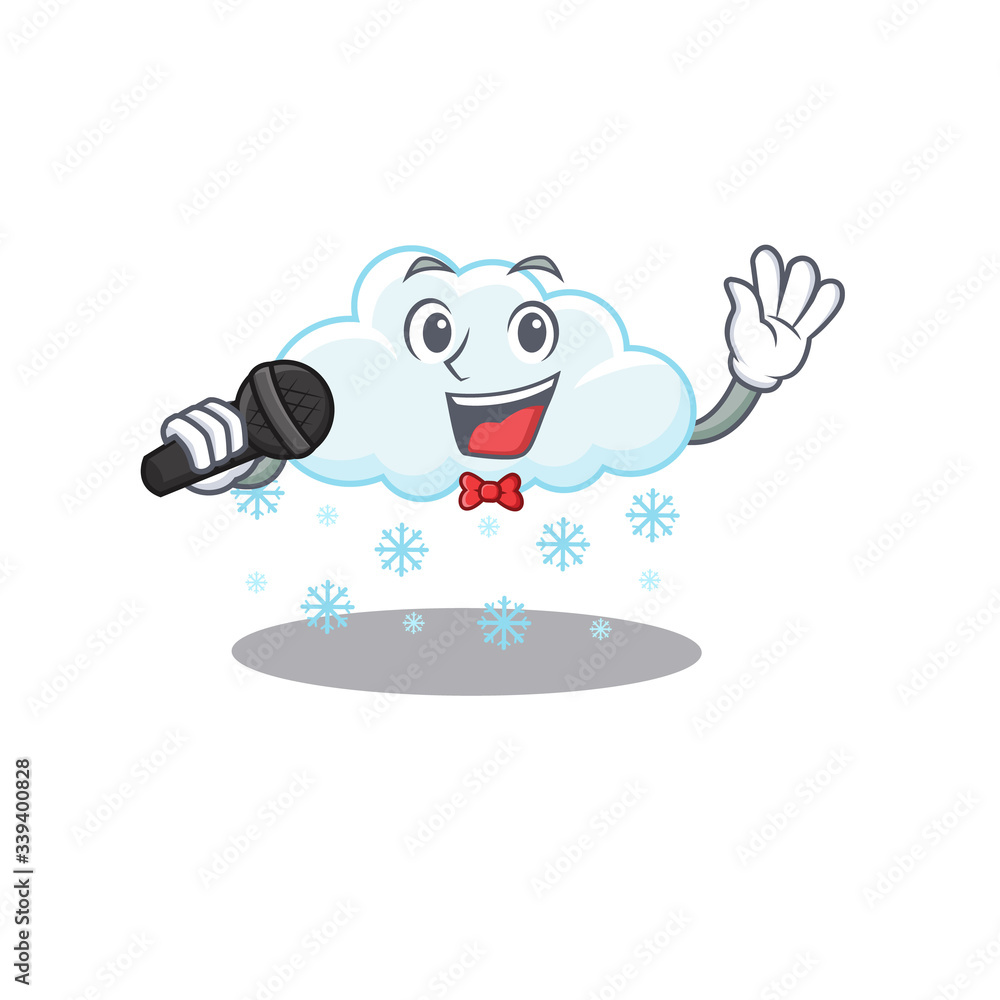 Wall mural Talented singer of snowy cloud cartoon character holding a microphone