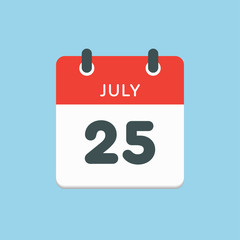 Icon calendar day 25 July, summer days of the year