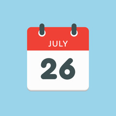 Icon calendar day 26 July, summer days of the year