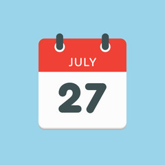 Icon calendar day 27 July, summer days of the year