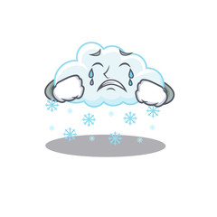 Cartoon character design of snowy cloud with a crying face