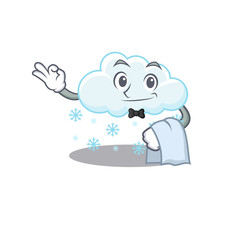 A cartoon character of snowy cloud waiter working in the restaurant