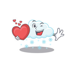 A sweet snowy cloud cartoon character style with a heart