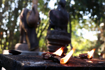 Prayer candle at Gupta Vrindavan in Puri, Odisha, India. Sri Goura Bihar Ashrama. Interesting...