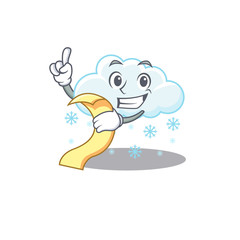 Snowy cloud mascot character design with a menu on his hand